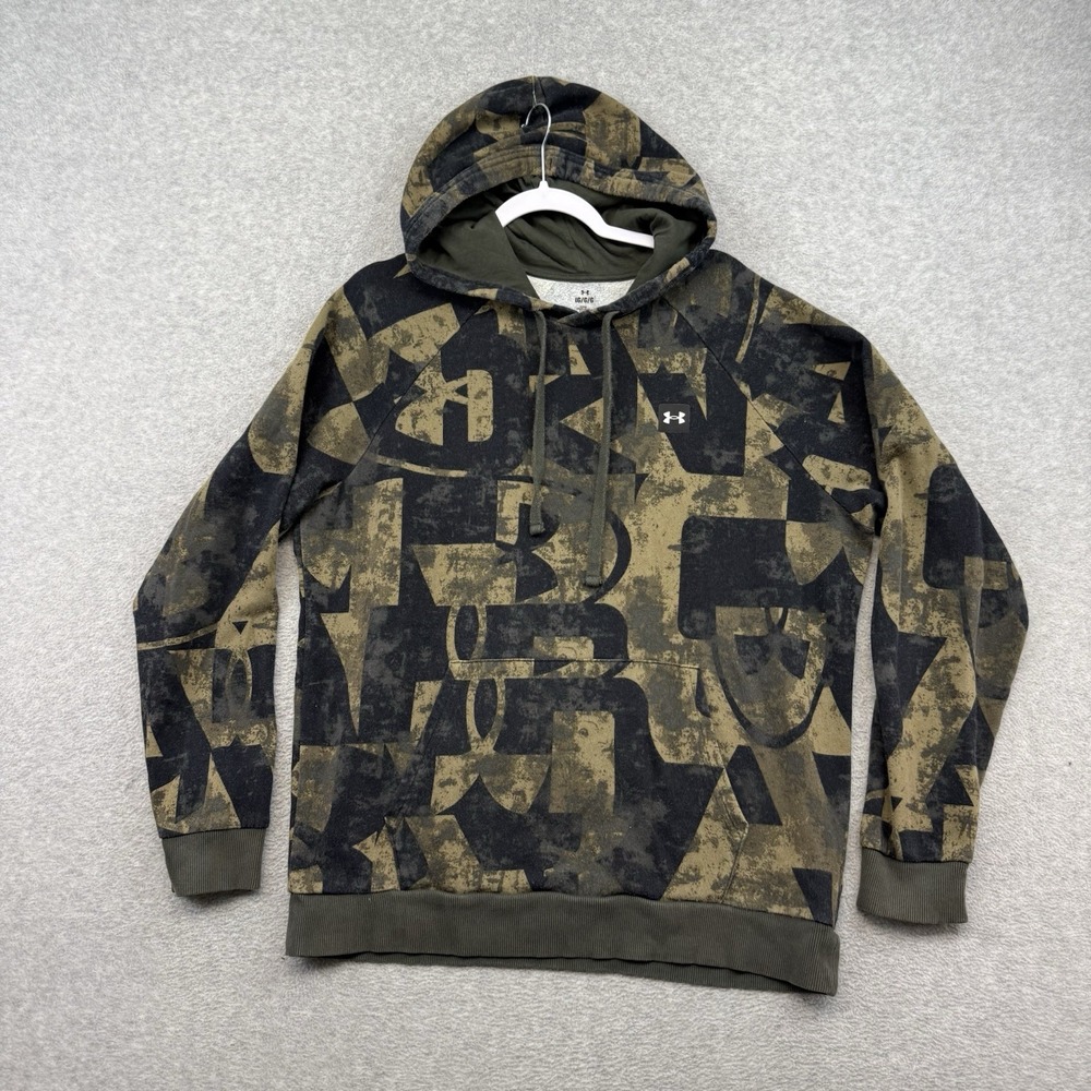 Under Armour Hoodie Men Large UA Rival Fleece Marine Camo Green Pullover Gym L